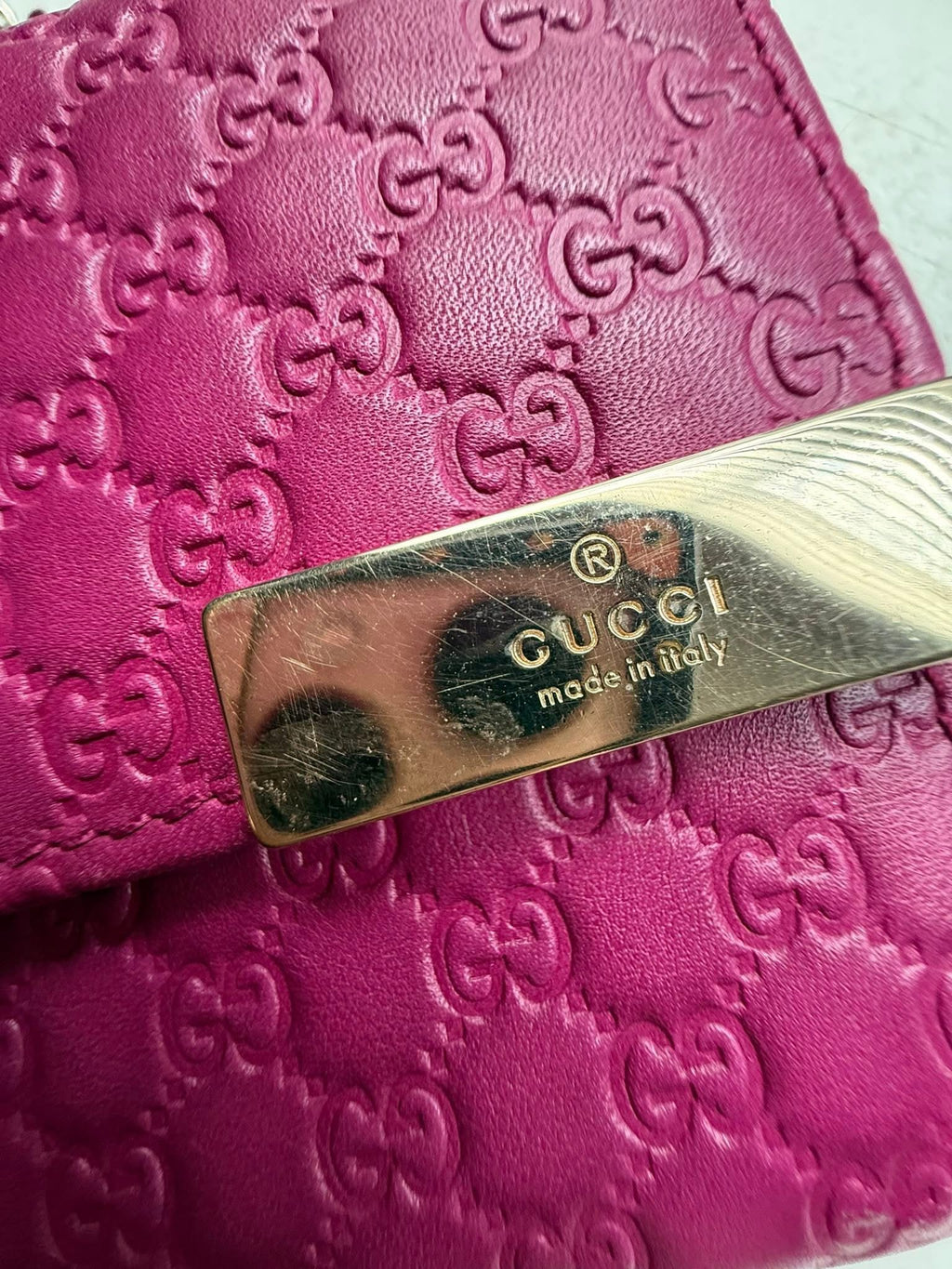 Gucci Pink Guccissima Leather Chain Clutch