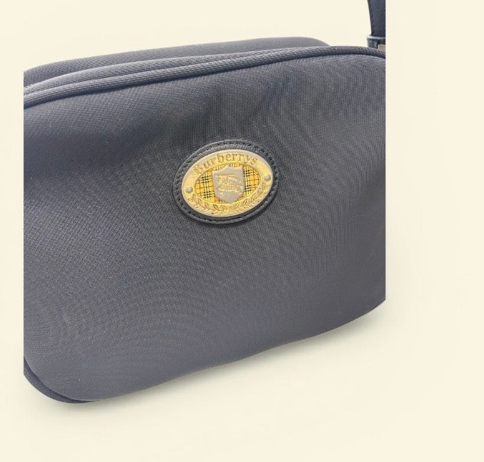 Burberry Vintage Black Crossbody Bag – Gold Crest Detail