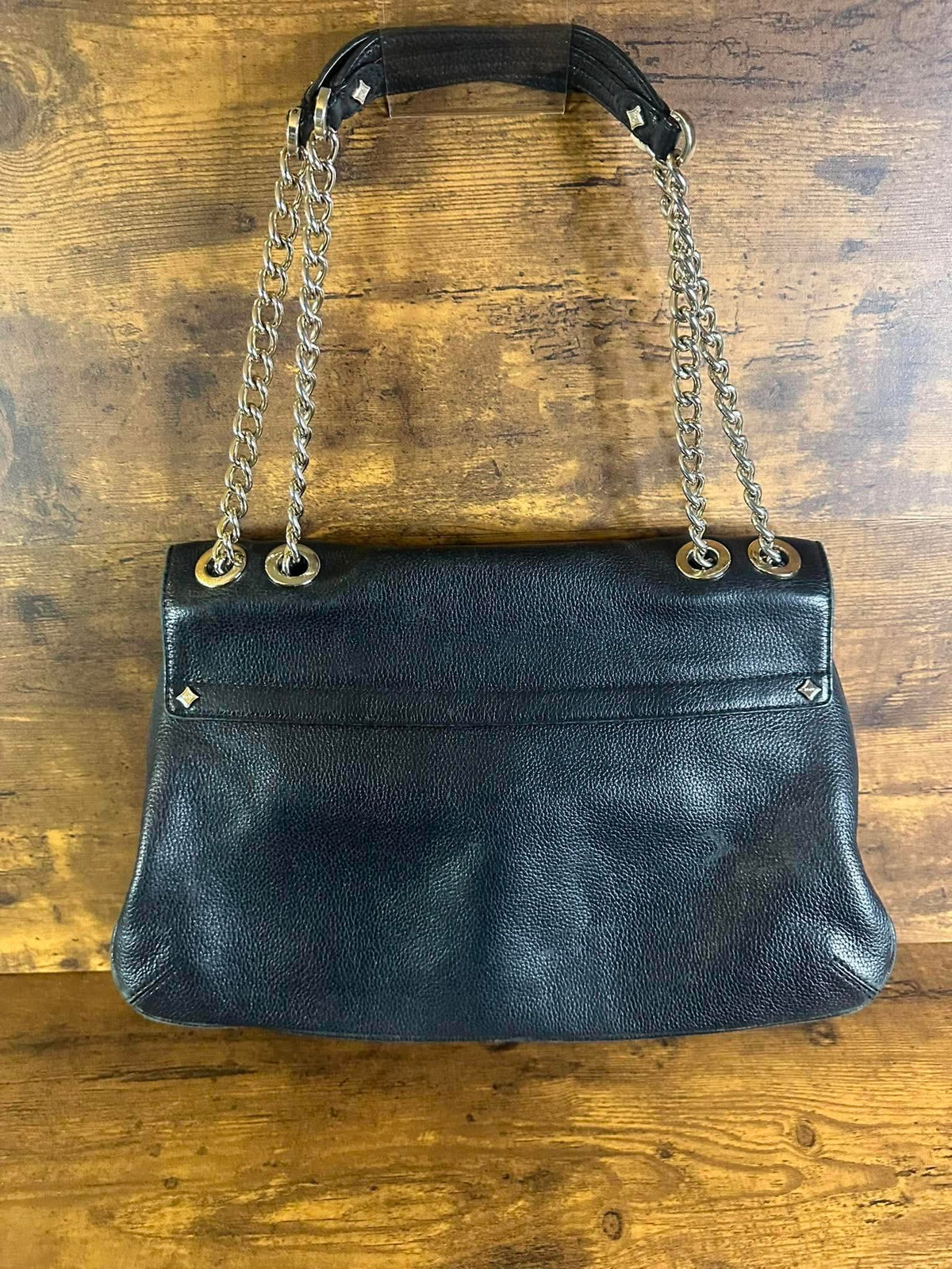 MCM Black Pebbled Leather Flap Shoulder Bag with Kisslock