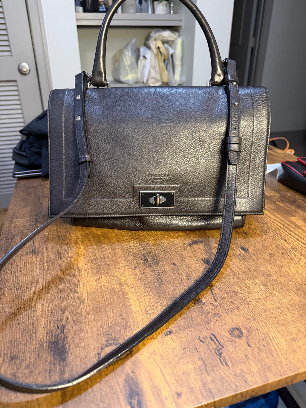 Givenchy Black Pebbled Leather Top Handle Satchel