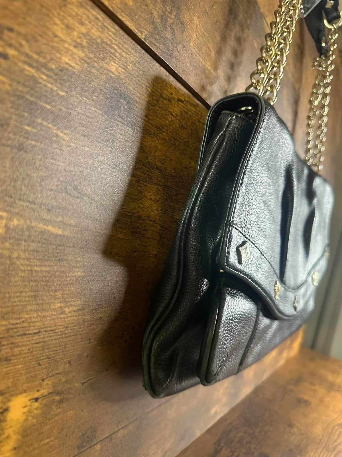 MCM Black Pebbled Leather Flap Shoulder Bag with Kisslock