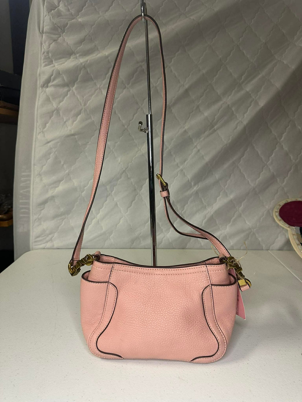 Blush Pink Tory Burch Pebbled Leather Shoulder Bag