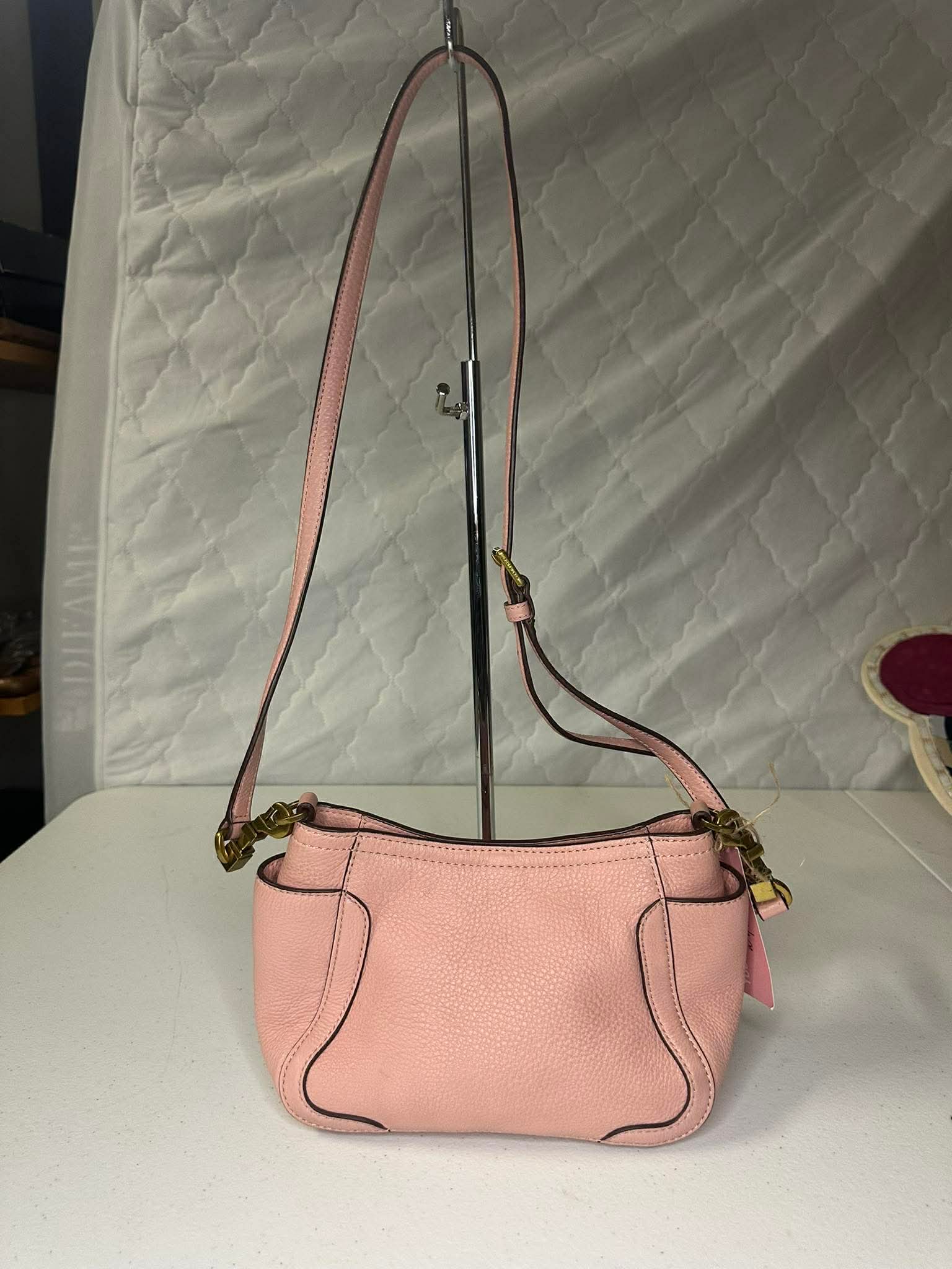 Blush Pink Tory Burch Pebbled Leather Shoulder Bag