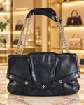 MCM Black Pebbled Leather Flap Shoulder Bag with Kisslock