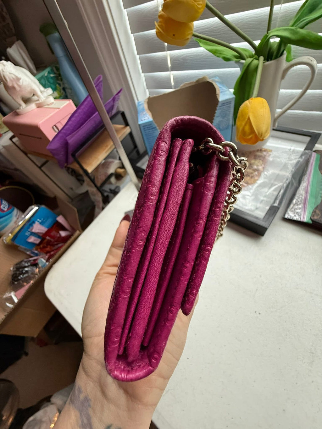 Gucci Pink Guccissima Leather Chain Clutch