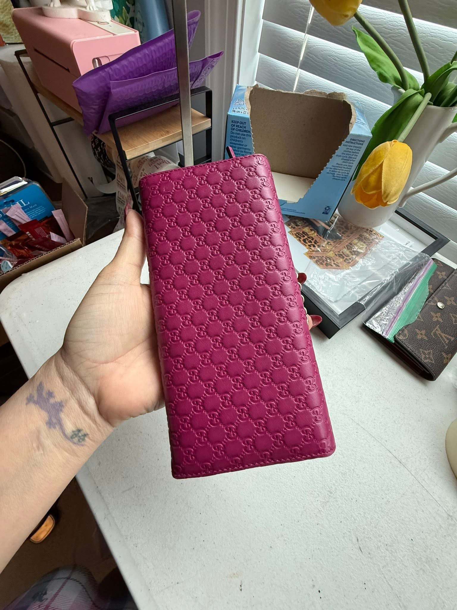 Gucci Pink Guccissima Leather Chain Clutch