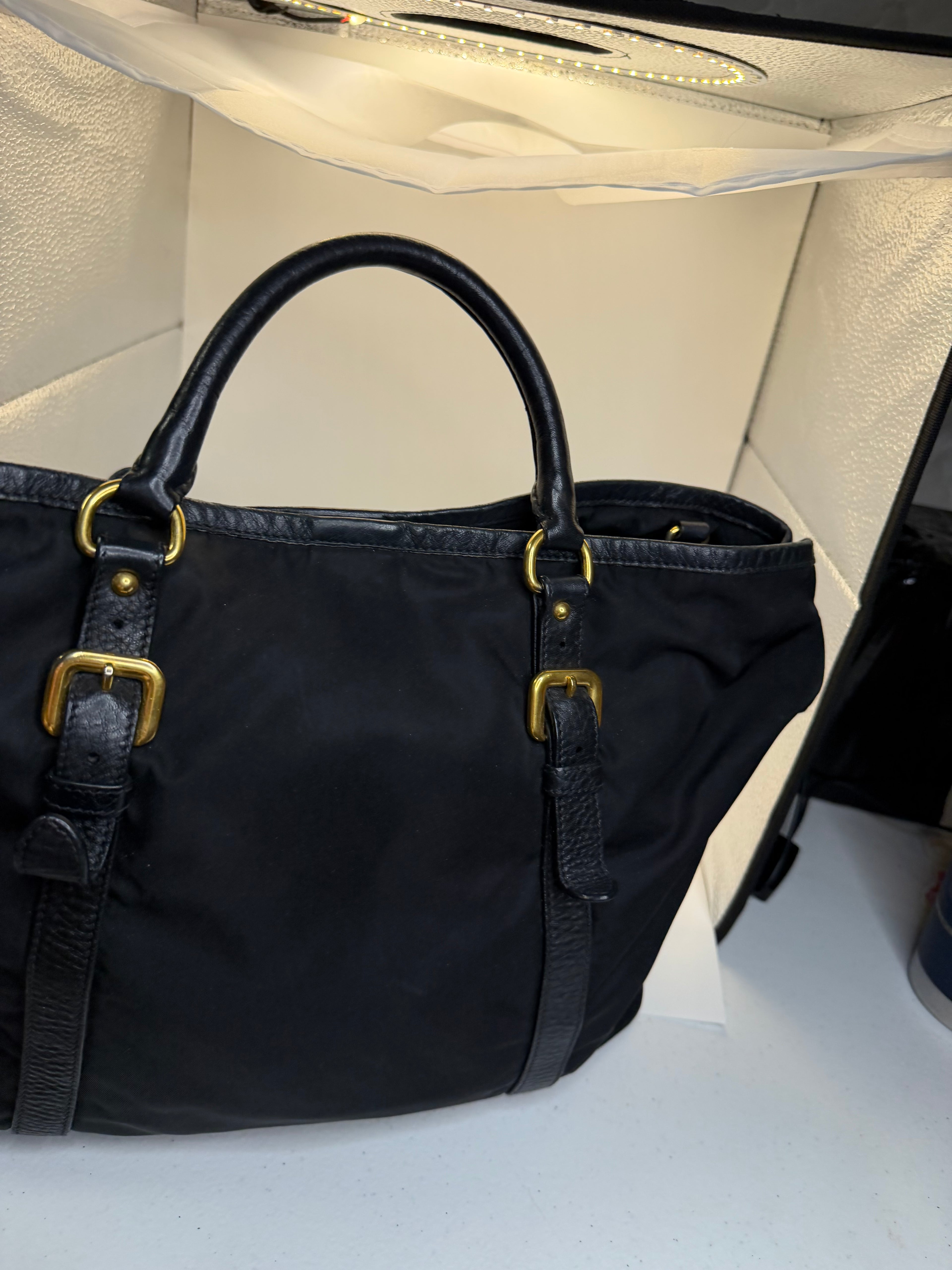 🖤 Prada Nylon Tote – Black Saffiano Trim 🖤