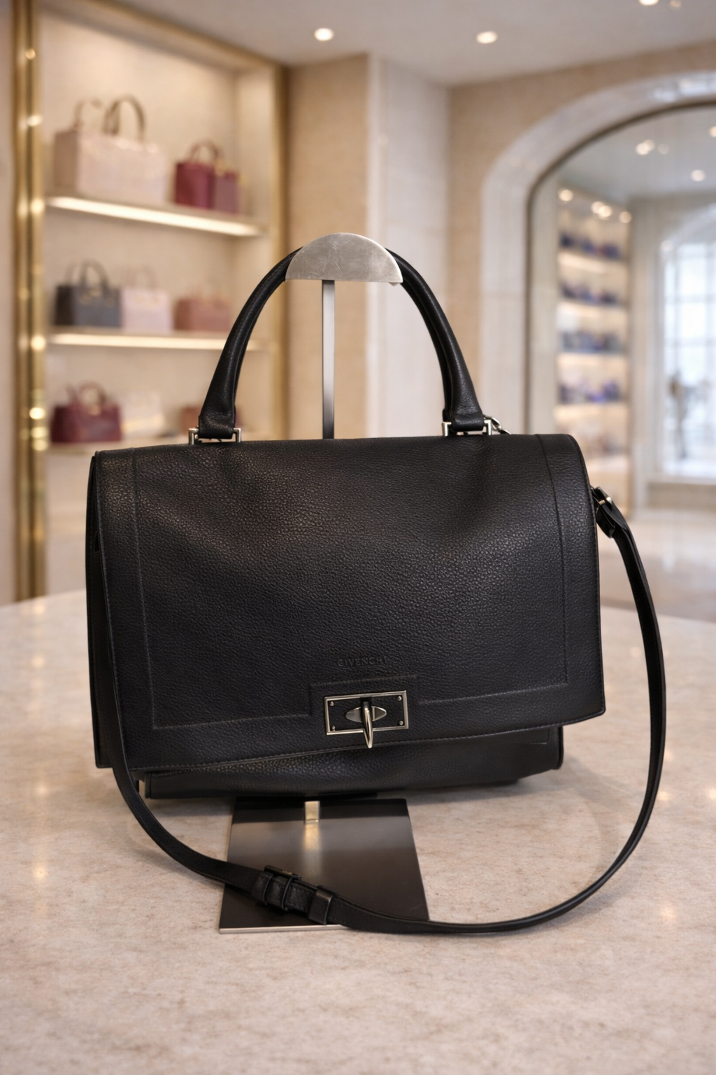 Givenchy Black Pebbled Leather Top Handle Satchel