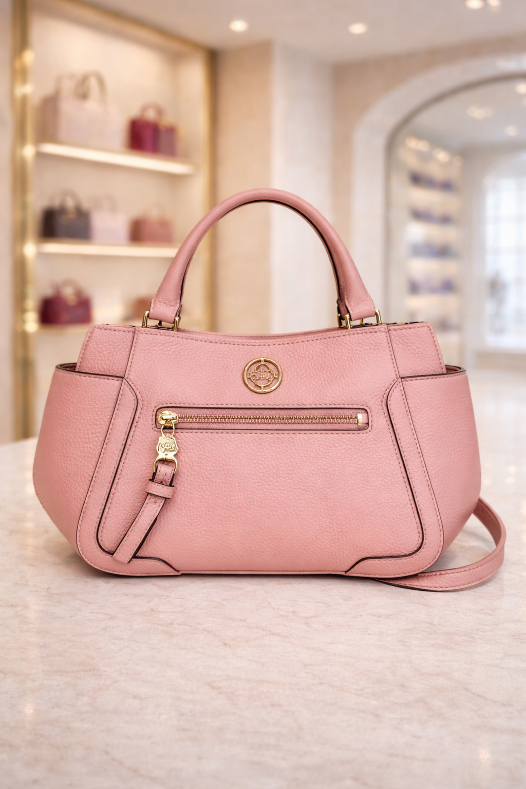 Blush Pink Tory Burch Pebbled Leather Shoulder Bag