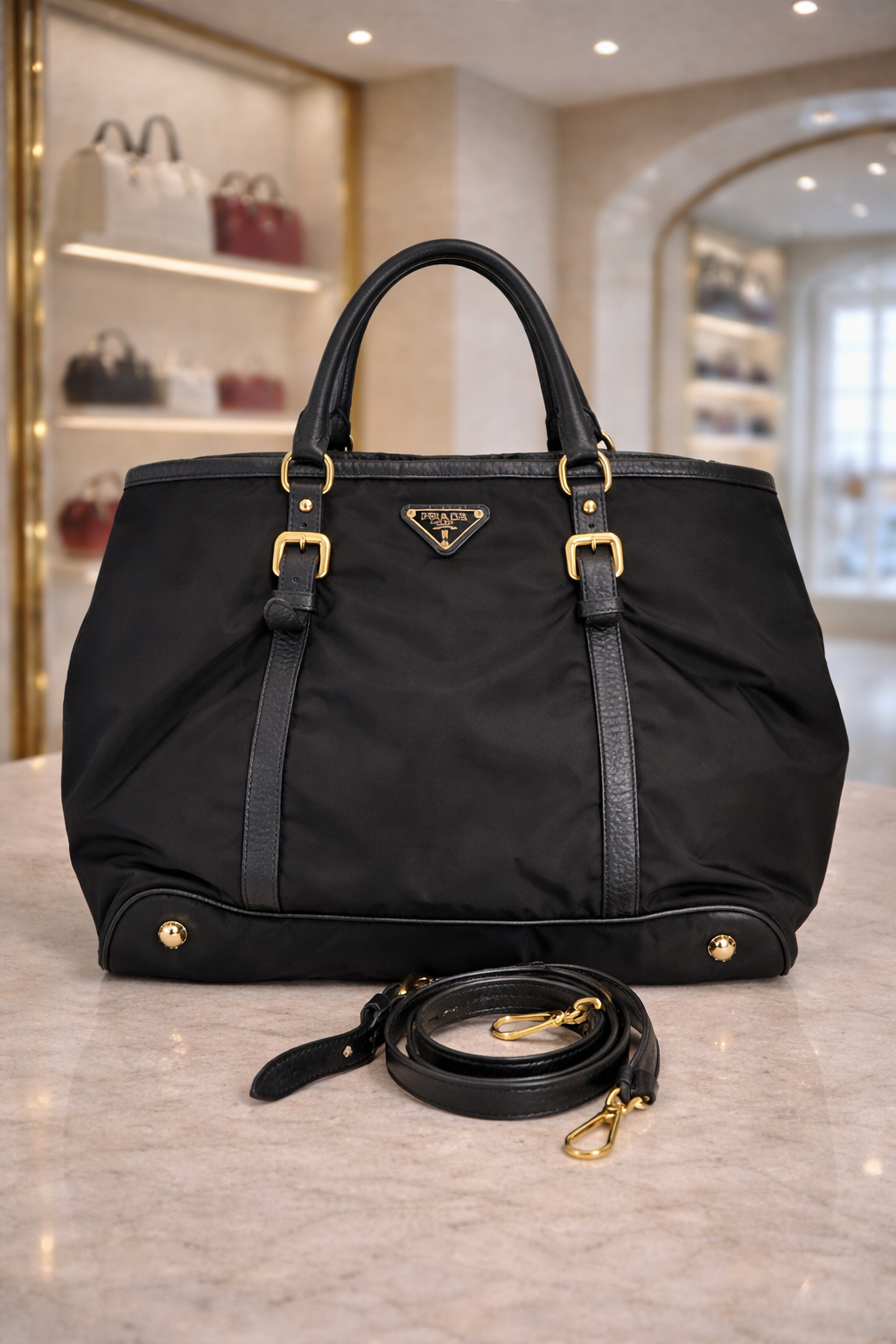 🖤 Prada Nylon Tote – Black Saffiano Trim 🖤