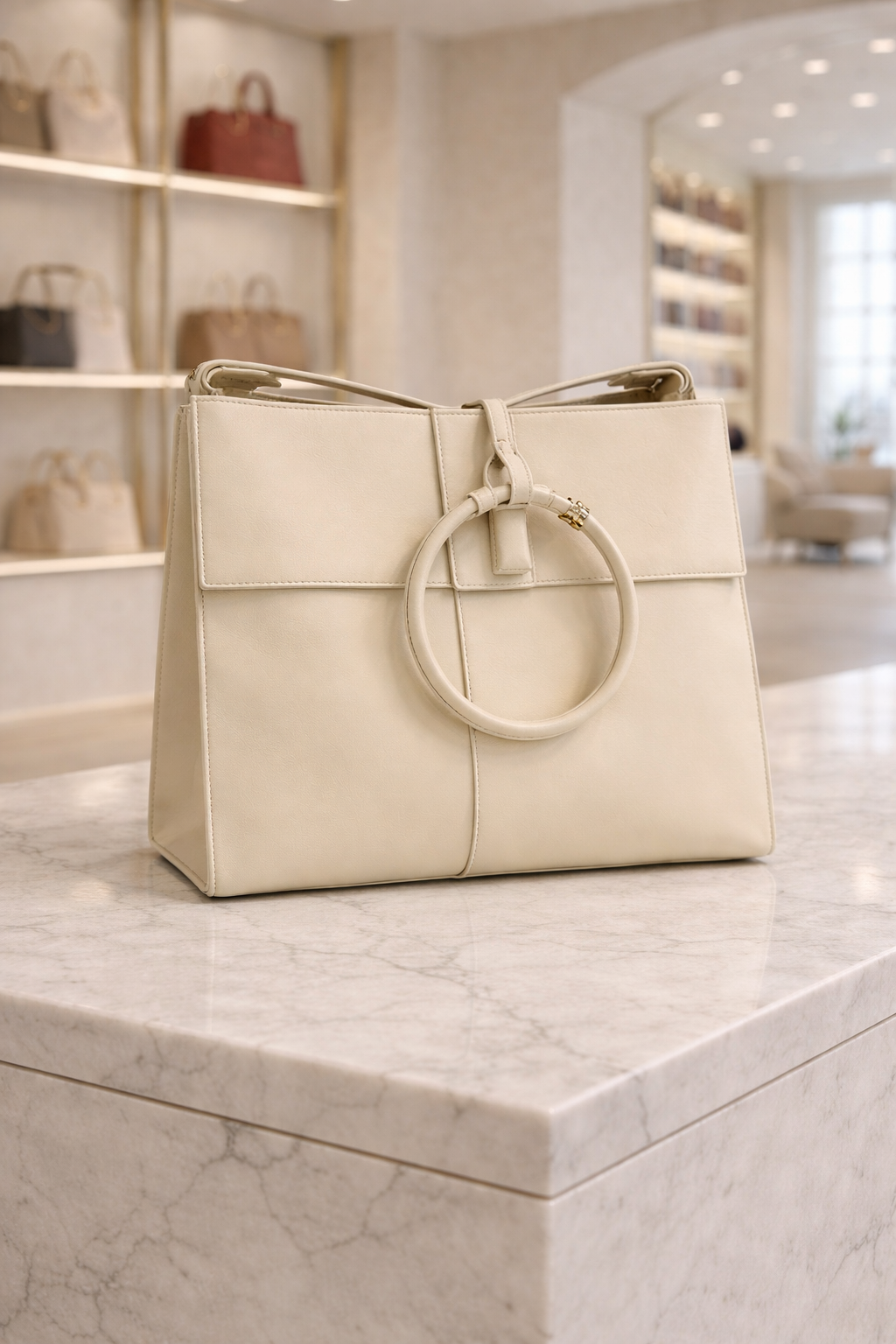 Gucci Cream Leather Top Handle Tote – Minimalist Luxury
