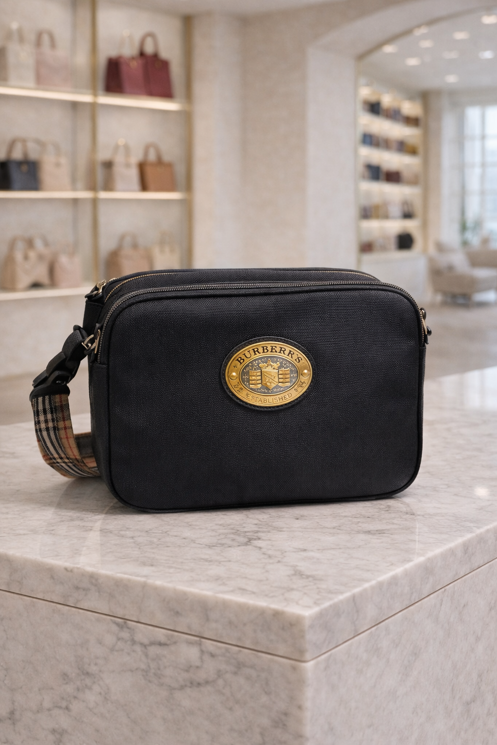 Burberry Vintage Black Crossbody Bag – Gold Crest Detail
