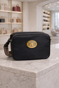 Burberry Vintage Black Crossbody Bag – Gold Crest Detail
