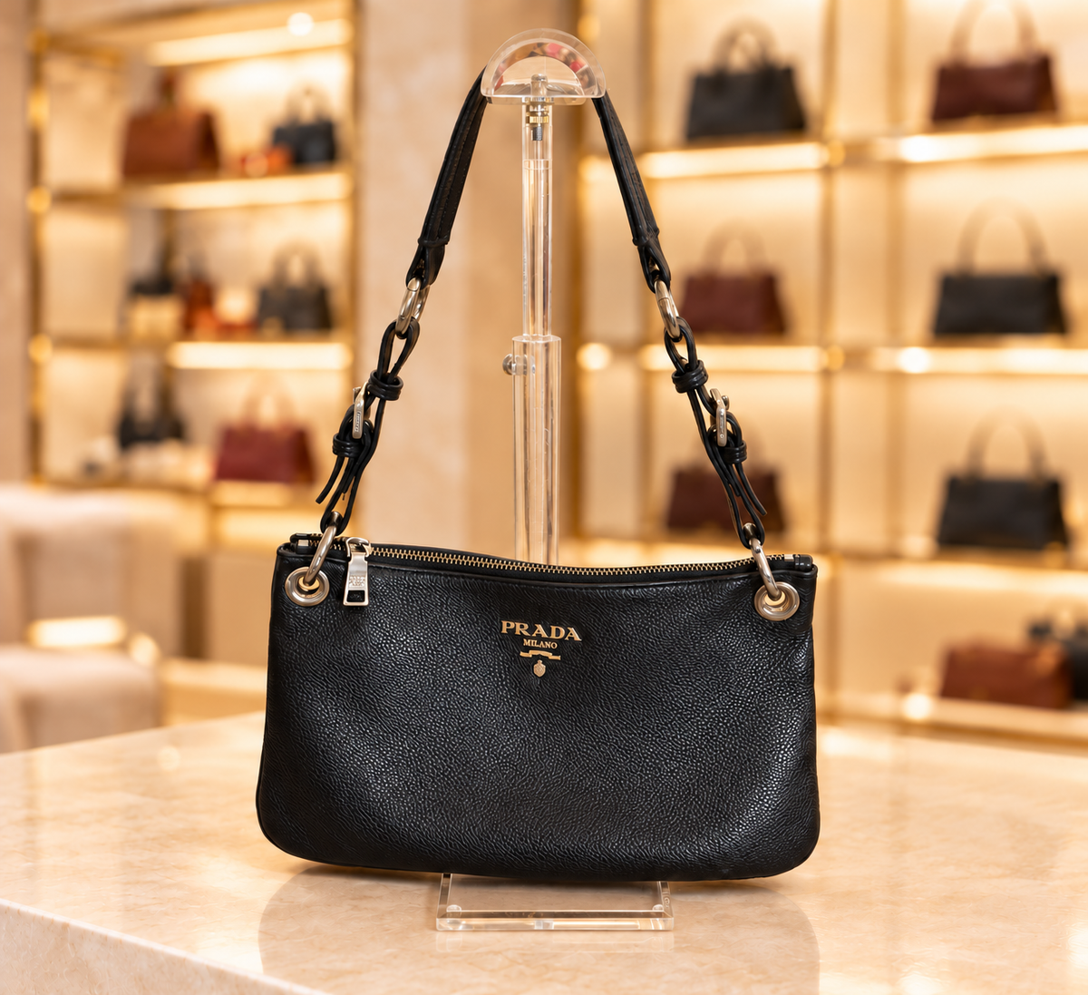 Prada Vit.Daino Shoulder Bag Leather