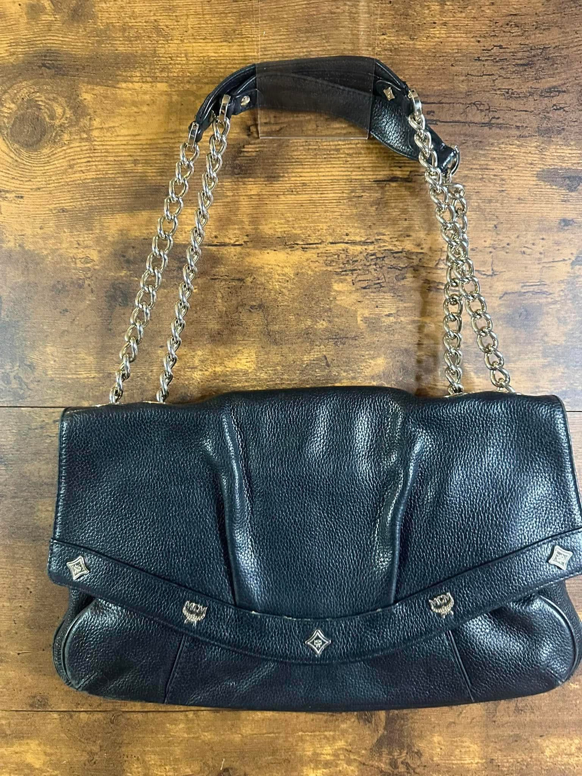 MCM Black Pebbled Leather Flap Shoulder Bag with Kisslock